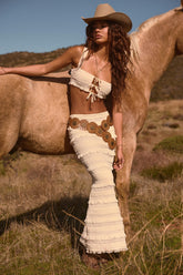 Ruffled Mid-Rise Maxi Skirt in Ivory